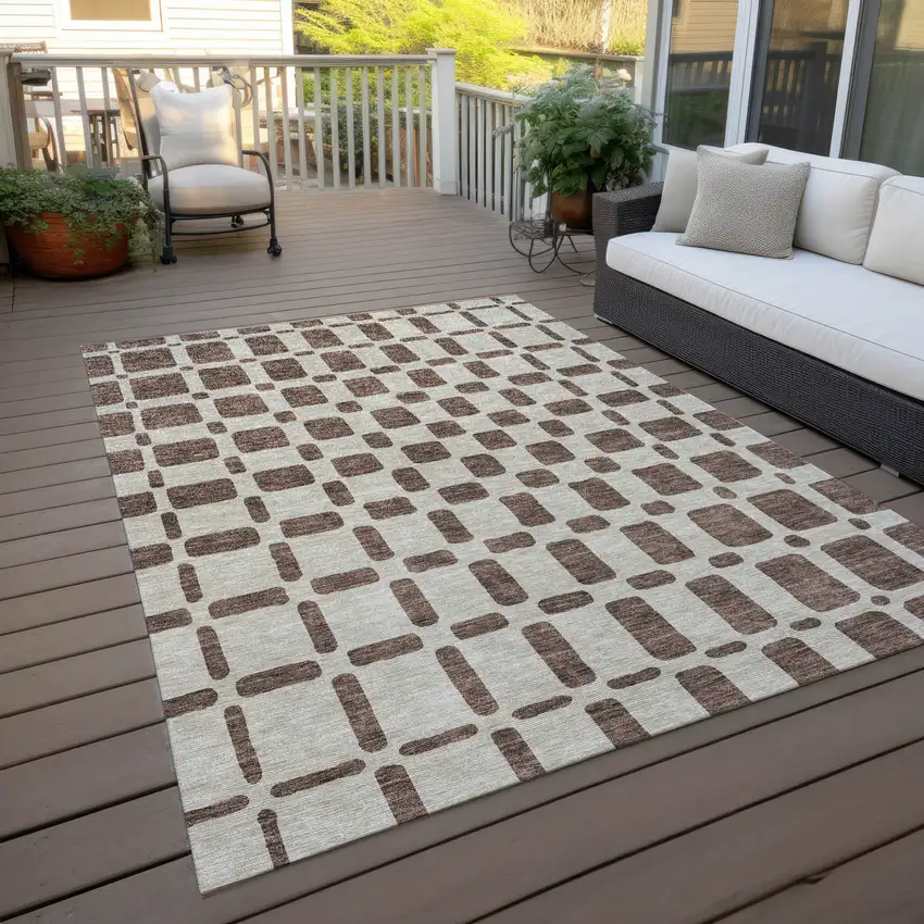 Brown And Beige Geometric Washable Indoor Outdoor Area Rug Photo 8