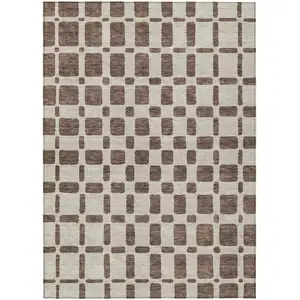 Photo of Brown And Beige Geometric Washable Indoor Outdoor Area Rug