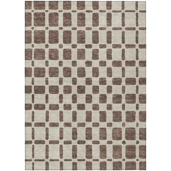 Brown And Beige Geometric Washable Indoor Outdoor Area Rug Photo 2