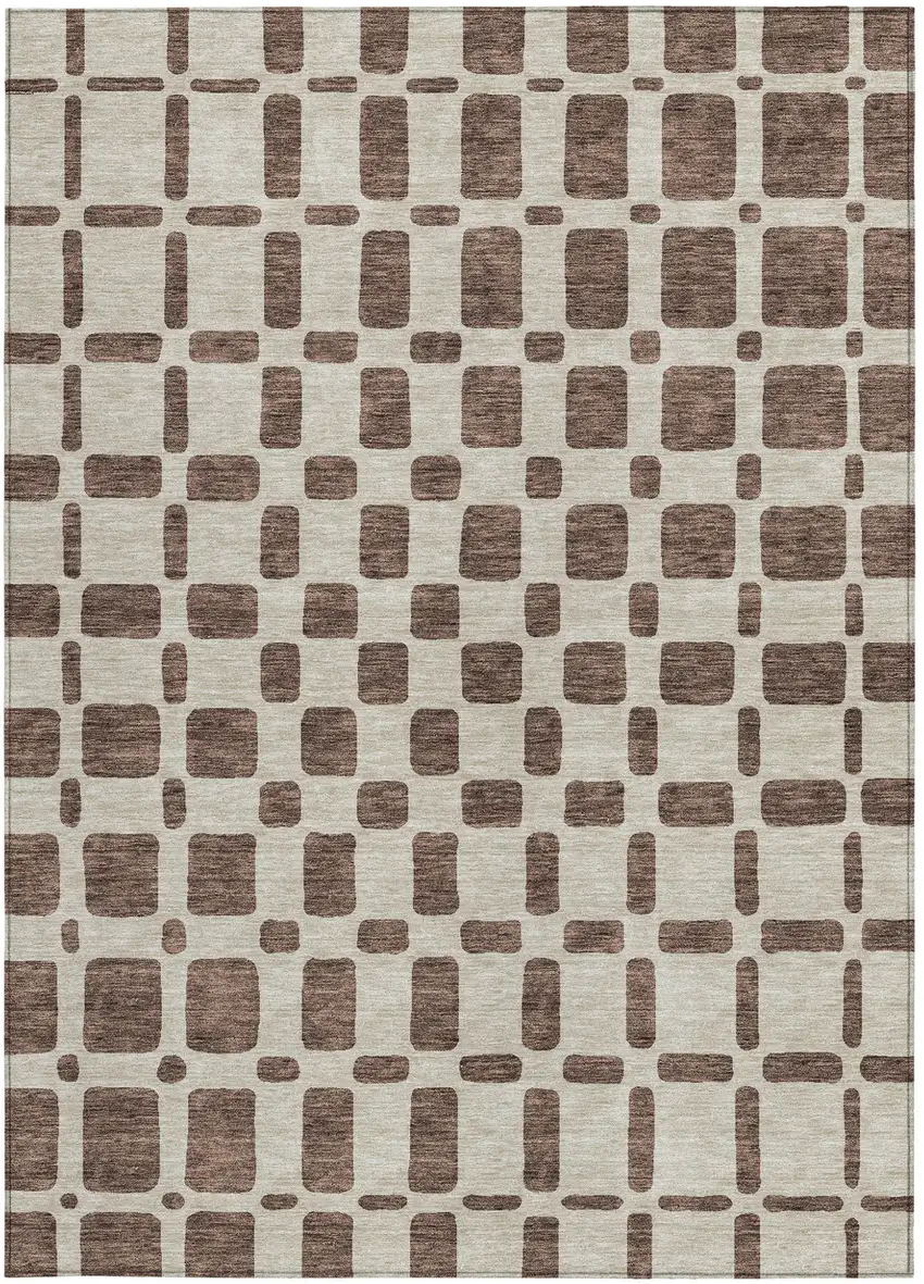 Brown And Beige Geometric Washable Indoor Outdoor Area Rug Photo 6