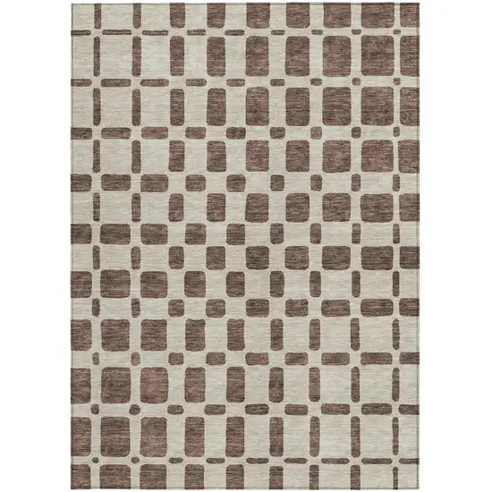 Brown And Beige Geometric Washable Indoor Outdoor Area Rug Photo 7