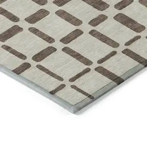 Photo of Brown And Beige Geometric Washable Indoor Outdoor Area Rug