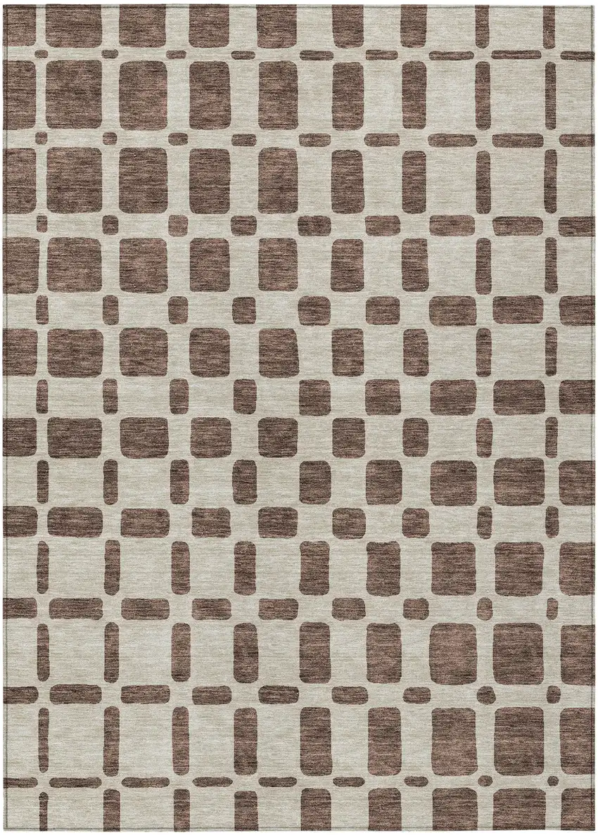 Brown And Beige Geometric Washable Indoor Outdoor Area Rug Photo 2