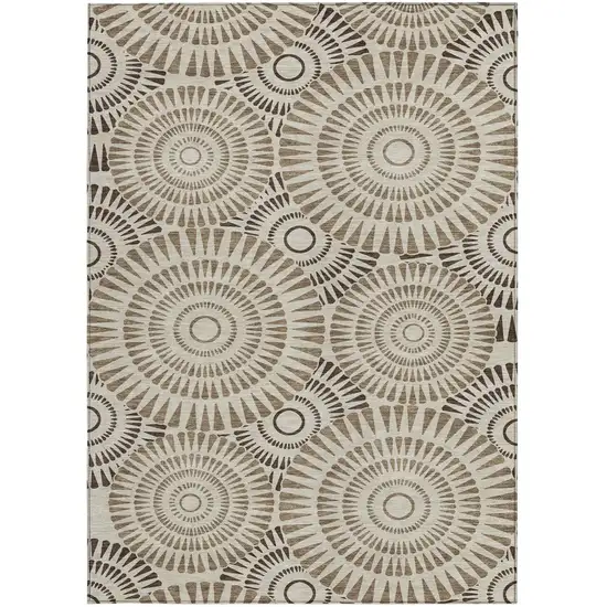 Brown And Beige Geometric Washable Indoor Outdoor Area Rug Photo 8
