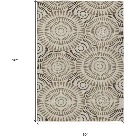 Brown And Beige Geometric Washable Indoor Outdoor Area Rug Photo 3