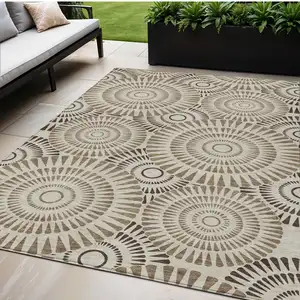 Photo of Brown And Beige Geometric Washable Indoor Outdoor Area Rug