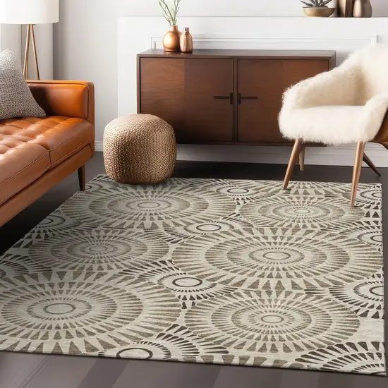 Brown And Beige Geometric Washable Indoor Outdoor Area Rug Photo 9