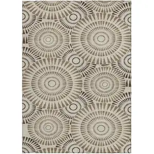 Photo of Brown And Beige Geometric Washable Indoor Outdoor Area Rug