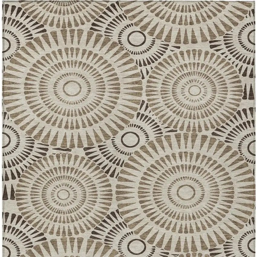 Brown And Beige Geometric Washable Indoor Outdoor Area Rug Photo 8