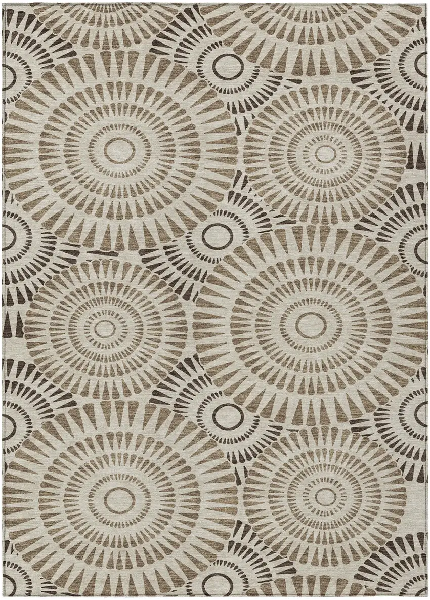 Brown And Beige Geometric Washable Indoor Outdoor Area Rug Photo 2