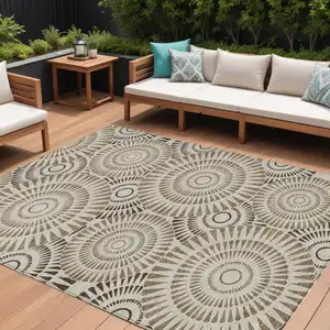 Photo of Brown And Beige Geometric Washable Indoor Outdoor Area Rug