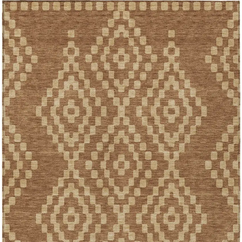 Brown And Beige Geometric Washable Indoor Outdoor Area Rug Photo 6