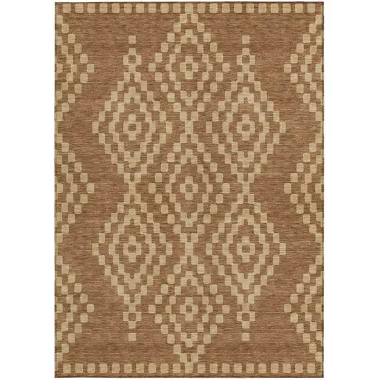 Brown And Beige Geometric Washable Indoor Outdoor Area Rug Photo 7