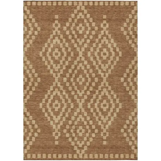 Brown And Beige Geometric Washable Indoor Outdoor Area Rug Photo 2
