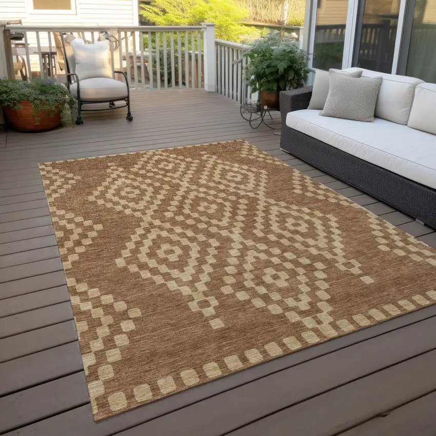 Brown And Beige Geometric Washable Indoor Outdoor Area Rug Photo 7