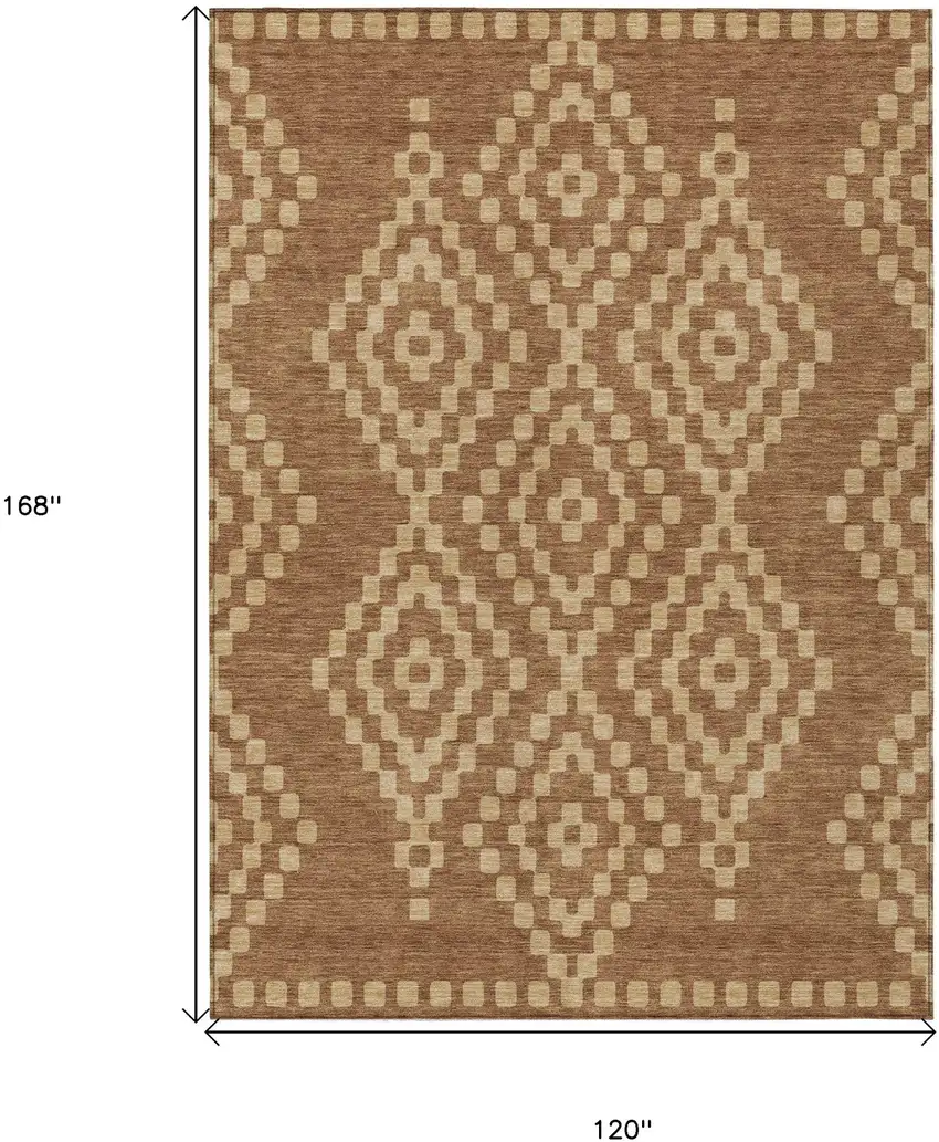 Brown And Beige Geometric Washable Indoor Outdoor Area Rug Photo 3