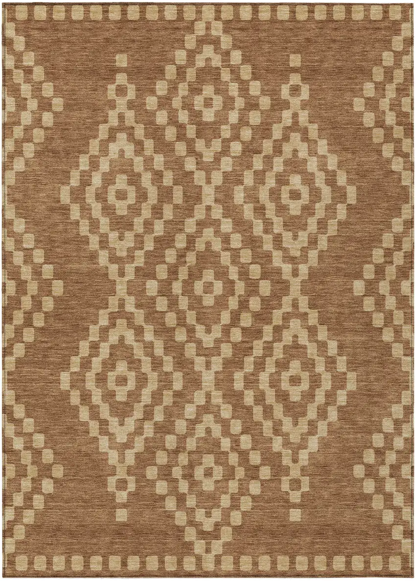 Brown And Beige Geometric Washable Indoor Outdoor Area Rug Photo 2