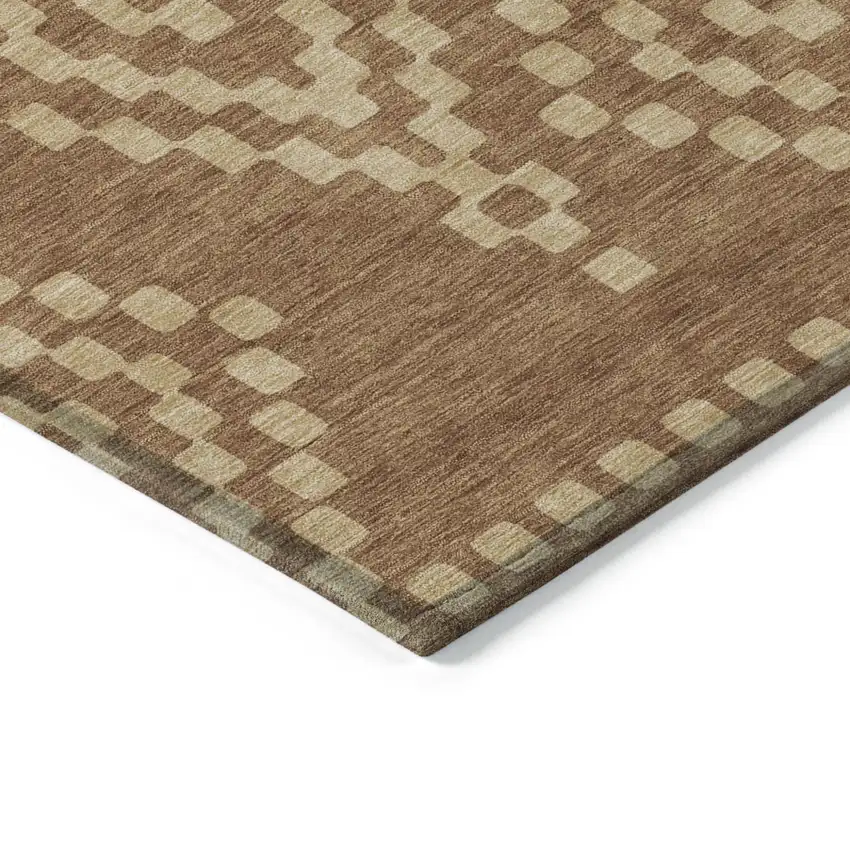 Brown And Beige Geometric Washable Indoor Outdoor Area Rug Photo 5