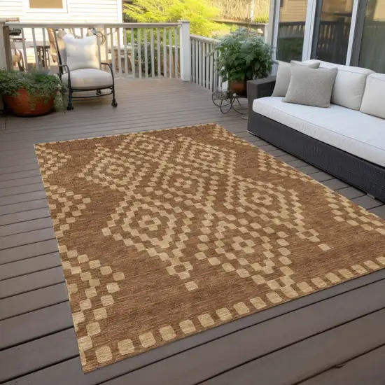 Brown And Beige Geometric Washable Indoor Outdoor Area Rug Photo 9