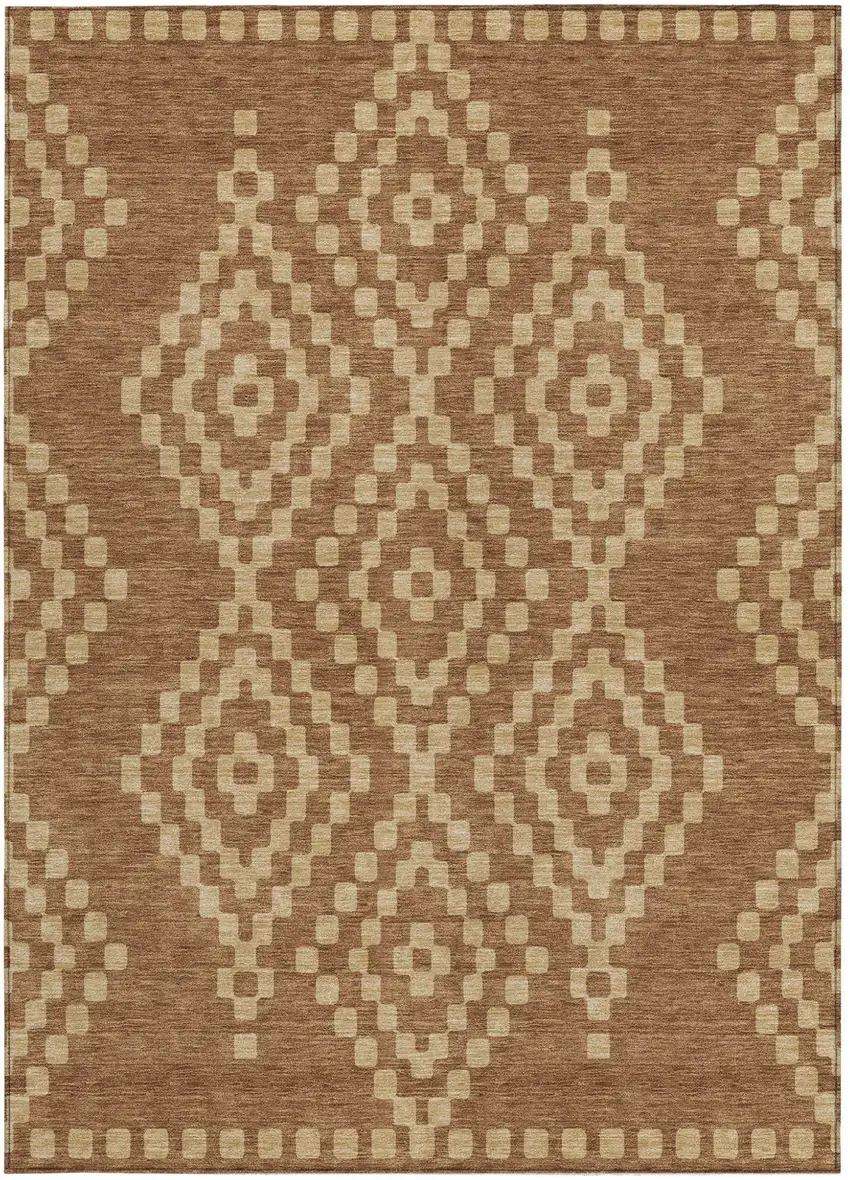 Brown And Beige Geometric Washable Indoor Outdoor Area Rug Photo 6