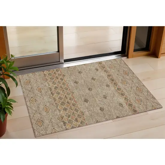 Brown And Beige Geometric Washable Indoor Outdoor Area Rug Photo 1
