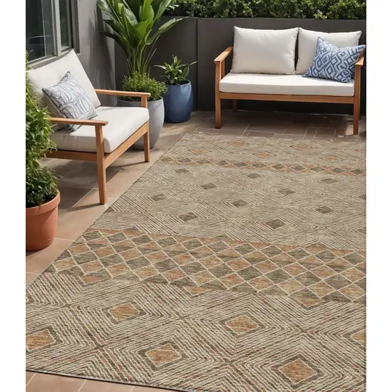 Brown And Beige Geometric Washable Indoor Outdoor Area Rug Photo 1