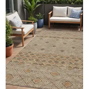 Photo of Brown And Beige Geometric Washable Indoor Outdoor Area Rug