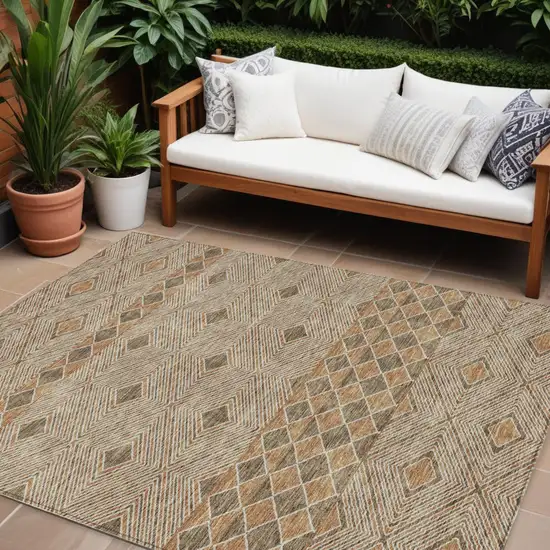 Brown And Beige Geometric Washable Indoor Outdoor Area Rug Photo 1