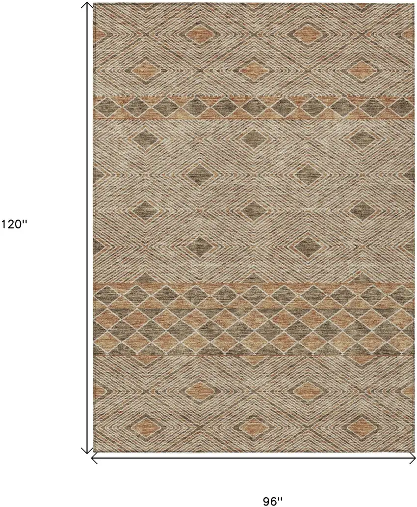 Brown And Beige Geometric Washable Indoor Outdoor Area Rug Photo 3