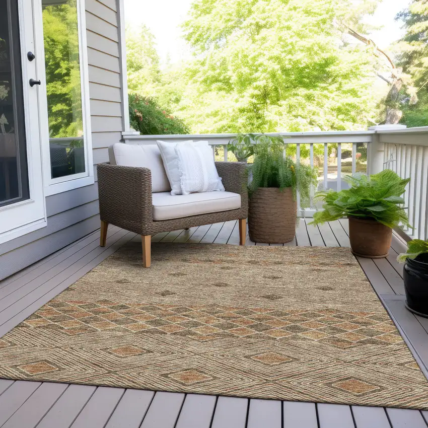 Brown And Beige Geometric Washable Indoor Outdoor Area Rug Photo 9