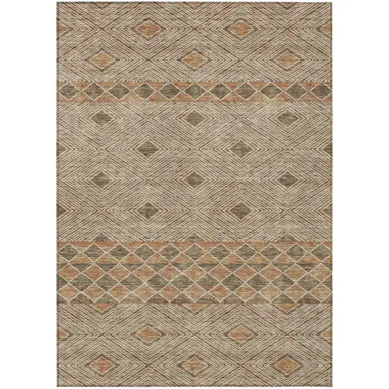 Brown And Beige Geometric Washable Indoor Outdoor Area Rug Photo 2