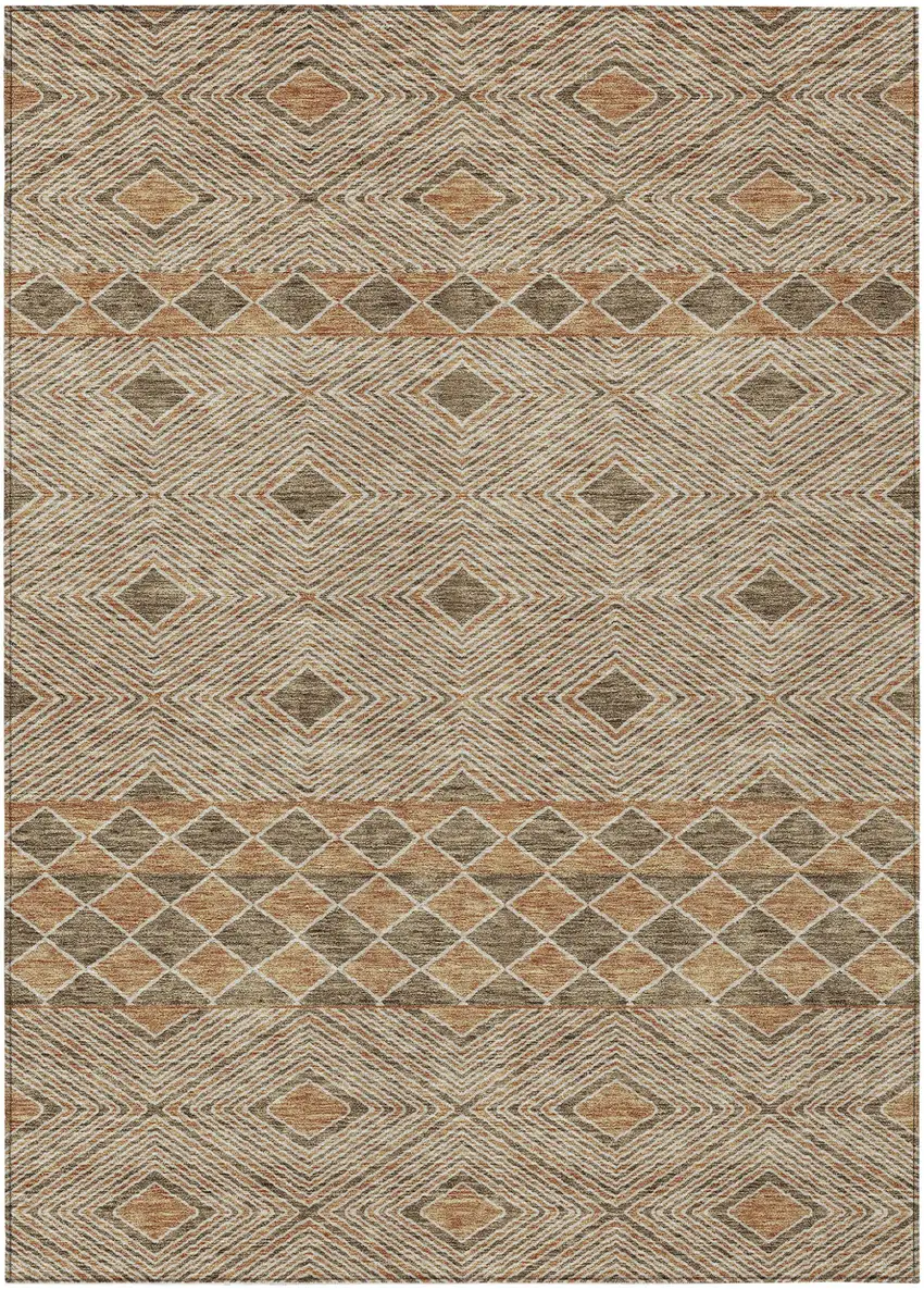 Brown And Beige Geometric Washable Indoor Outdoor Area Rug Photo 2