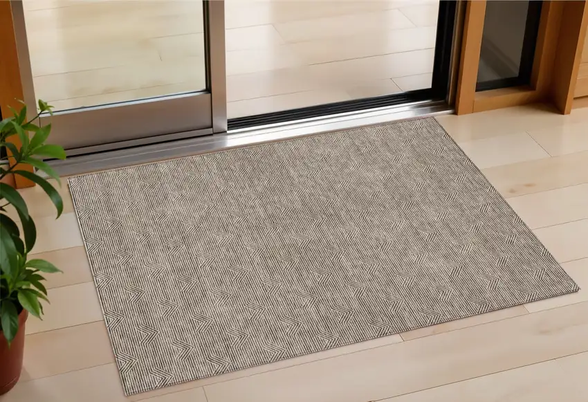 Brown And Beige Geometric Washable Indoor Outdoor Area Rug Photo 1