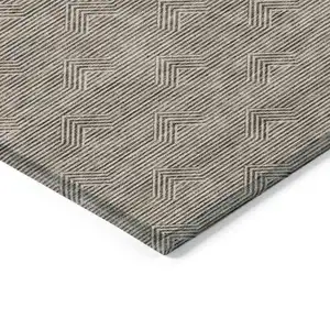 Photo of Brown And Beige Geometric Washable Indoor Outdoor Area Rug