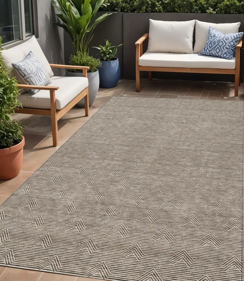 Brown And Beige Geometric Washable Indoor Outdoor Area Rug Photo 1