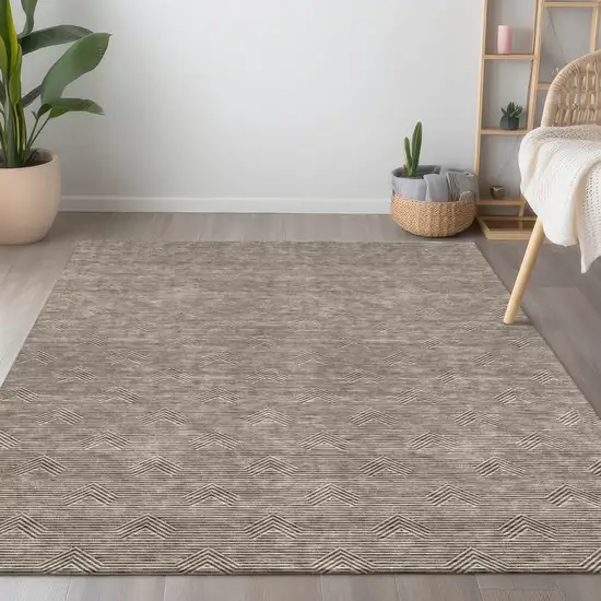Brown And Beige Geometric Washable Indoor Outdoor Area Rug Photo 9