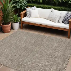 Photo of Brown And Beige Geometric Washable Indoor Outdoor Area Rug