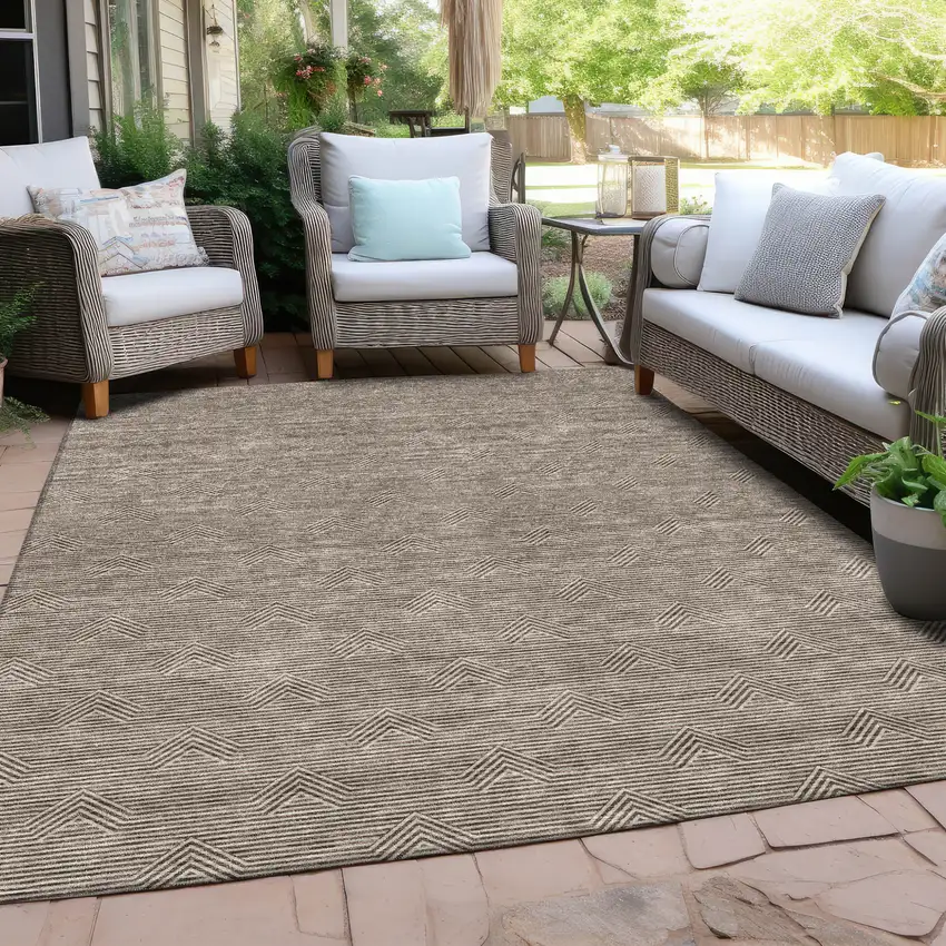 Brown And Beige Geometric Washable Indoor Outdoor Area Rug Photo 8