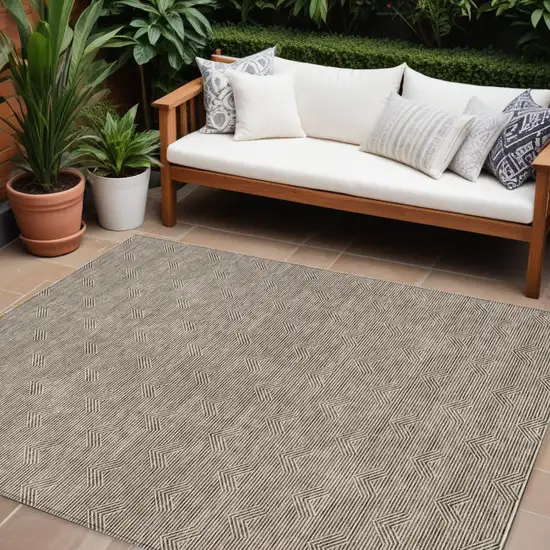 Brown And Beige Geometric Washable Indoor Outdoor Area Rug Photo 1