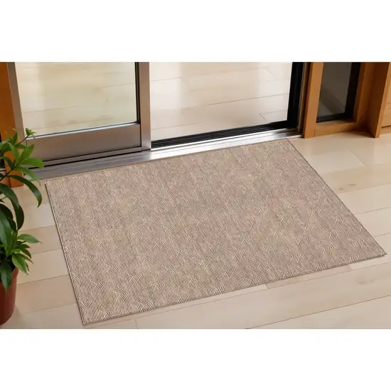 Brown And Beige Geometric Washable Indoor Outdoor Area Rug Photo 1