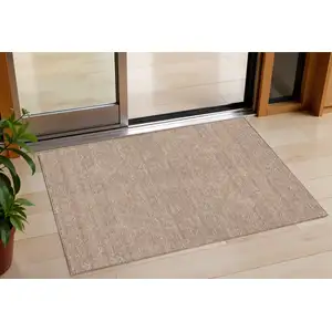 Photo of Brown And Beige Geometric Washable Indoor Outdoor Area Rug