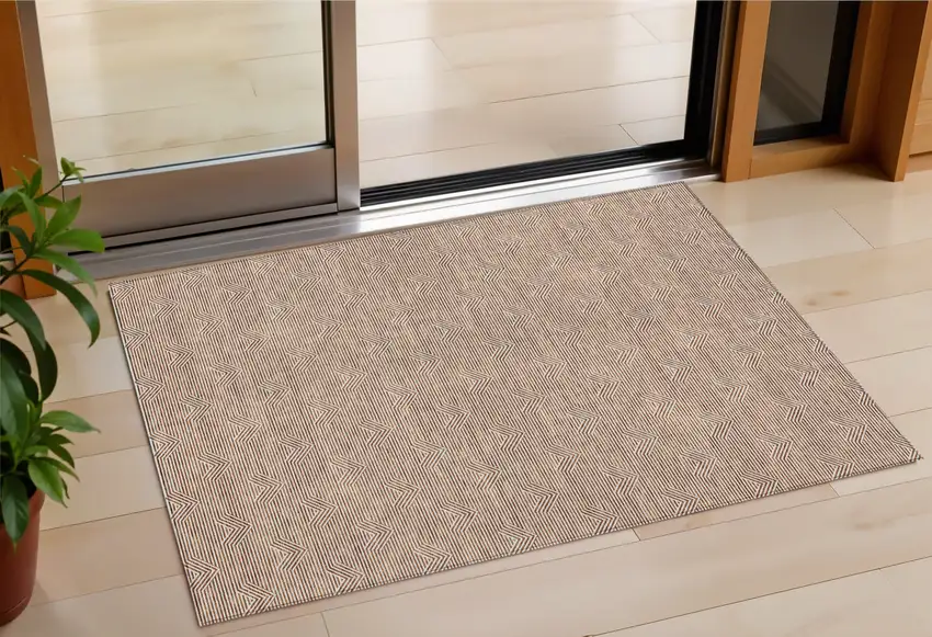 Brown And Beige Geometric Washable Indoor Outdoor Area Rug Photo 1