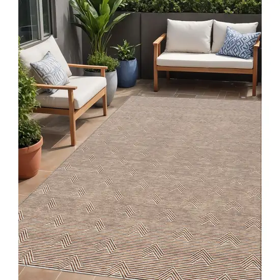 Brown And Beige Geometric Washable Indoor Outdoor Area Rug Photo 1