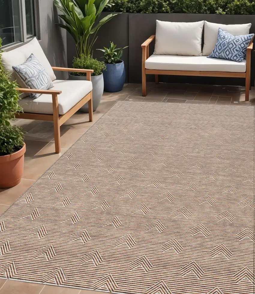 Brown And Beige Geometric Washable Indoor Outdoor Area Rug Photo 1