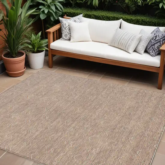 Brown And Beige Geometric Washable Indoor Outdoor Area Rug Photo 1