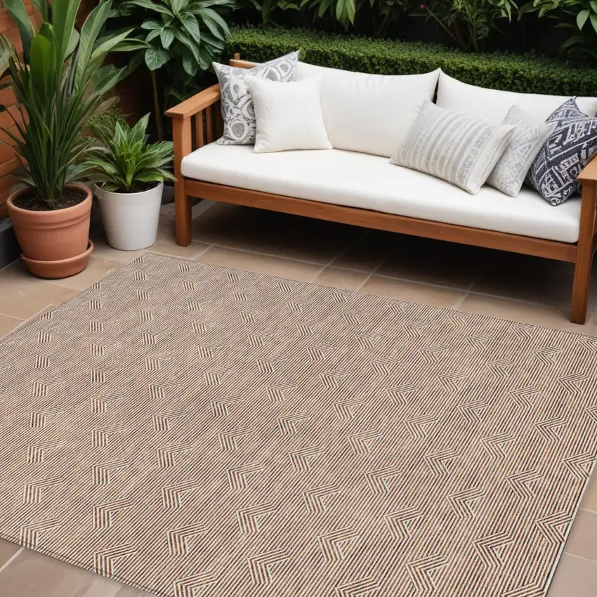 Brown And Beige Geometric Washable Indoor Outdoor Area Rug Photo 1