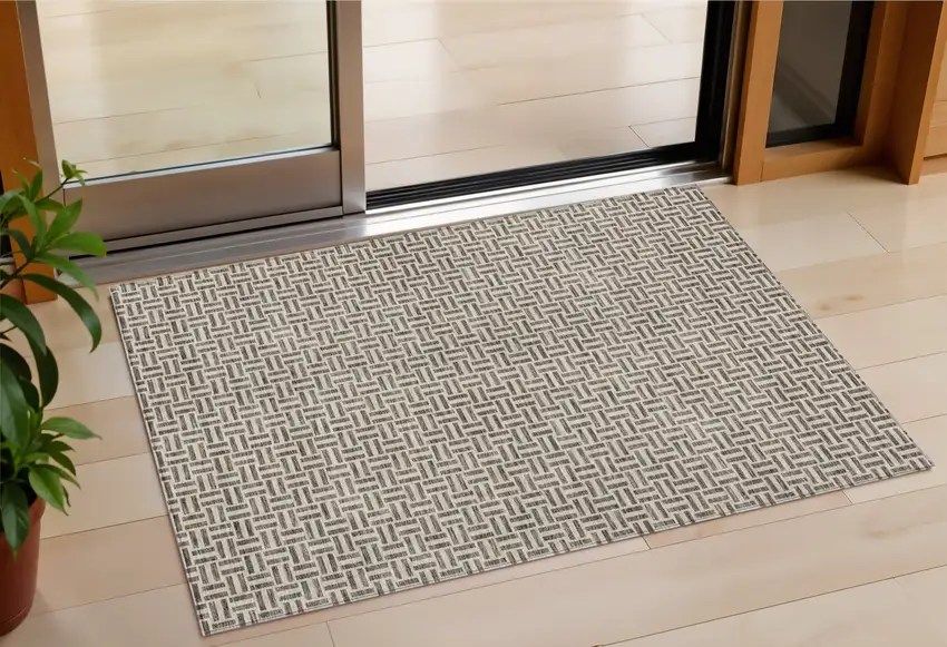 Brown And Beige Geometric Washable Indoor Outdoor Area Rug Photo 1