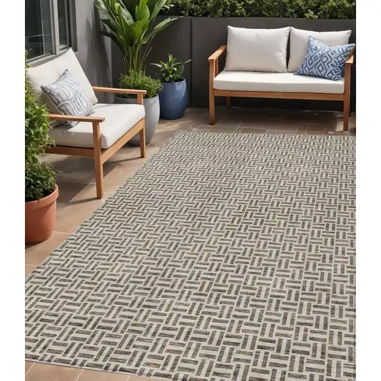 Brown And Beige Geometric Washable Indoor Outdoor Area Rug Photo 1
