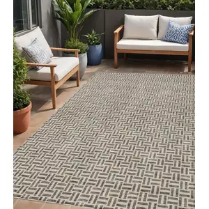 Photo of Brown And Beige Geometric Washable Indoor Outdoor Area Rug