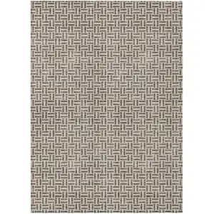 Photo of Brown And Beige Geometric Washable Indoor Outdoor Area Rug